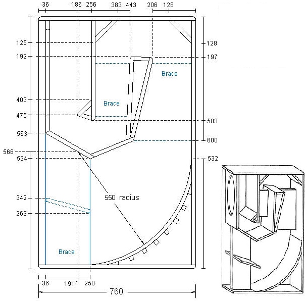 Основные размеры заготовок для изготовления рупорного сабвуфера
