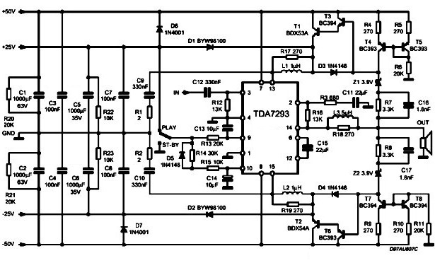 Схема включения TDA7293 с плавающим питанием