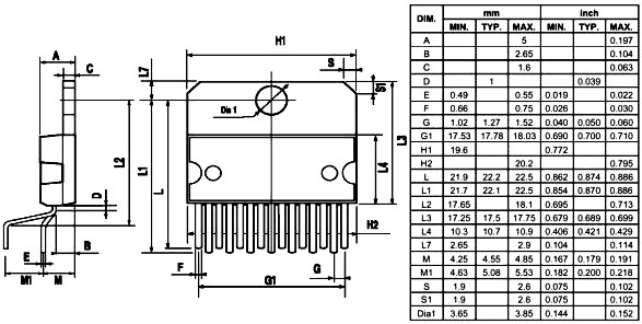 Габаритные размеры TDA7293