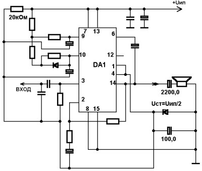 Схема включения TDA7293 от однополярного питания