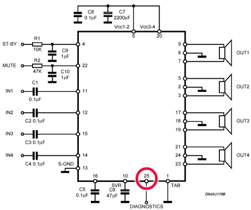 Cхема включения TDA7384, TDA7386, TDA7560 из даташита