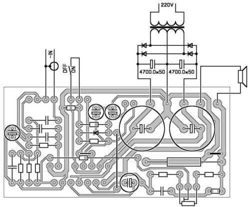 Инвертирующее типовое включение TDA7293 TDA7294