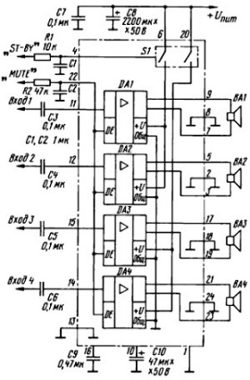 Типовая схема включения TDA7384, TDA7386, TDA7560