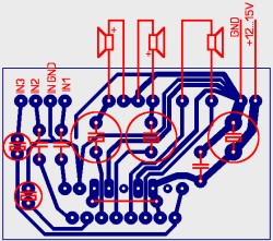 Печатная плата простого трех канального усилителя