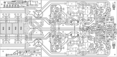 Расположение деталей на печатной плате усилителя мощности