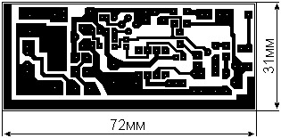 Чертеж печатной платы терморегулятора (масштаб 4 пкс = 1 мм)