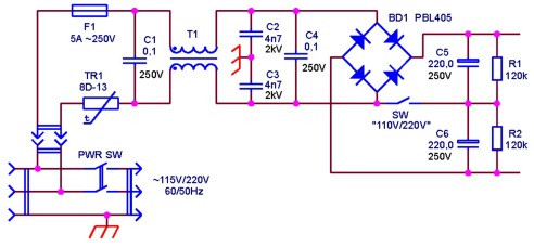 Входные цепи импульсного блока питания KYP-150W