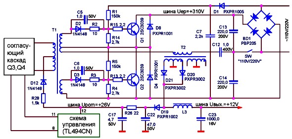 Схема запуска с самовозбуждением в импульсном блоке питания LPS-02-150XT