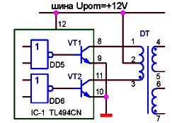 Согласующий каскад без использования дополнительных транзисторов - TL494 работает сразу на согласующий трансформатор Согласующий каскад импульсного блока питания PS-200B