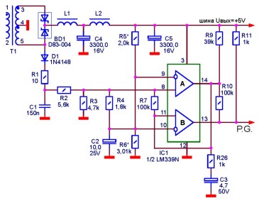 Схема образования сигнала PG в ИБП HPR-200 (HIGH POWER ELECTRONIC Co., Ltd)
