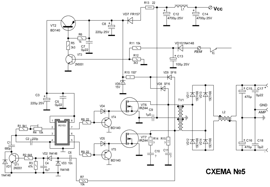 IR2153 в схеме автомобильного преобразователя